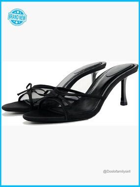 Women's Mesh Kitten Heel Mules with Bow Open Toe Dressy Party Sandals